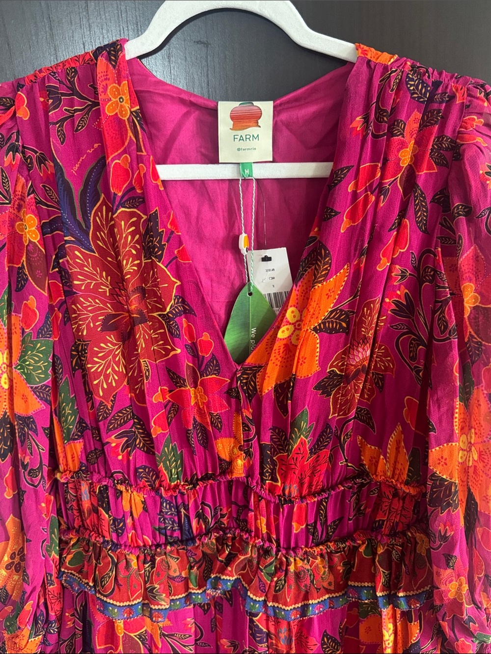 Farm Rio Floral V-Neck Long Sleeve Mini Dress Size M | NWT | MSRP $260 - Picture 4 of 5